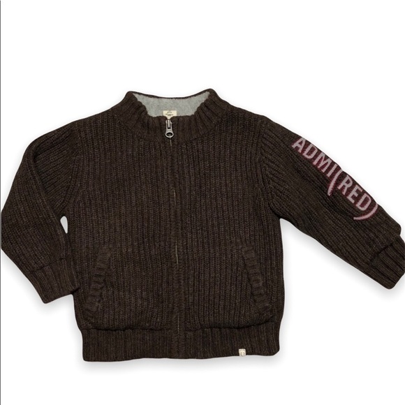 Baby Gap ADMI(RED) 2T Brown Sherpa Lined Zip Up Sweater Cardigan Boys - Picture 1 of 8